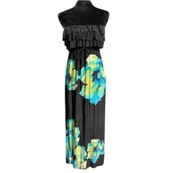 🔥3 for $25🔥 CUTE STRAPLESS BLACK WITH YELLOW GREEN AND BLUE FLOWERS SZ PS - Picture 1 of 7